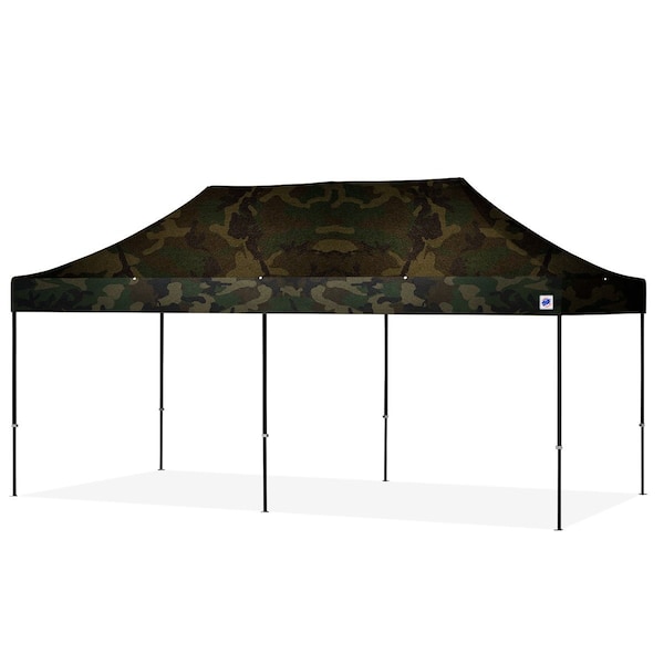 TAA Compliant Eclipse Shelter, 10' W x 20' L, Black Steel Frame, Woodland Camo Vented Top